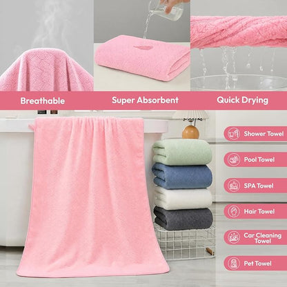 JML Bath Towels with Hanging Loop, 2 Pack, 27x55 in, Microfiber, Pink | Soft, Super Absorbent, Quick Dry, Lint-Free & Fade-Resistant, Lightweight Bathroom Towel for Daily Use