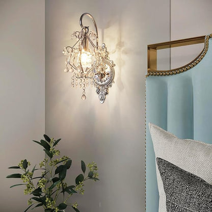 Fetason Indoor Hardwired Silver Crystal Vintage Wall Sconces Light Set of 2 | Modern Wall Mounted Lamp Light Fixture for Bedroom Living Room Bathroom Vanity Light Hallway Light Fixture Decor LED E12