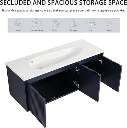 48 Inch Bathroom Vanity with Sink, 48" Floating Vanity, Premium Plywood Wooden Bathroom Cabinet with Soft Close Doors and Waterdrop-Shaped Resin Sink, Modern Wall Mounted Cabinet Set (Stripe Pattern)