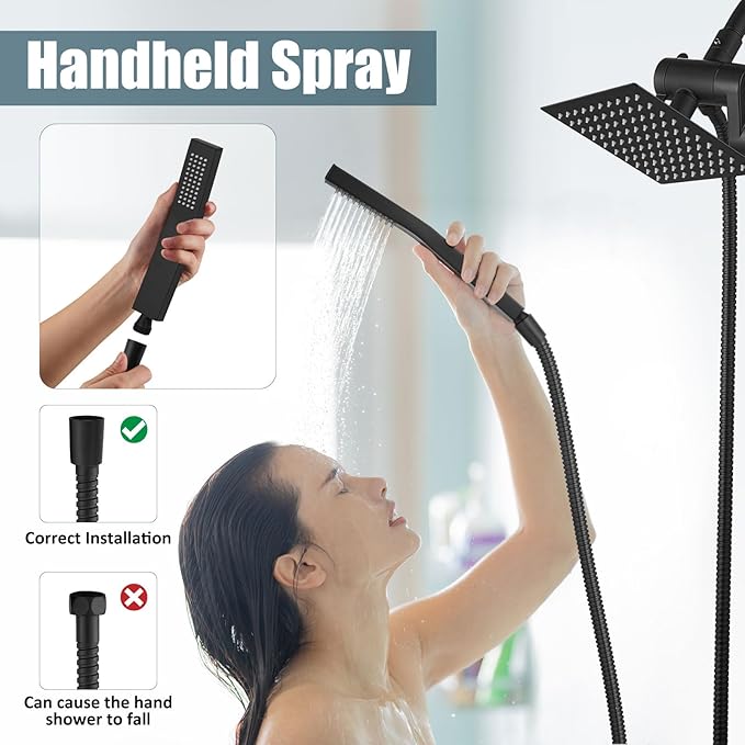 Aolemi Shower Head and Handle Set with Handheld Spray Bathroom Shower Faucet Set 6 Inch Rainfall Shower Head System Wall Mount with Rough-in Valve and Shower Trim Kit Matte Black