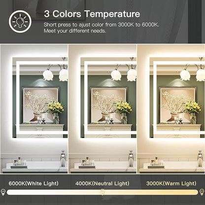 48x40 Inch LED Bathroom Mirror with Lights, Backlit & Front Lit, Anti-Fog Lighted Bathroom Vanity Mirror for Wall, Memory Function, Dimmable, HD Tempered Glass, Shatter-Proof