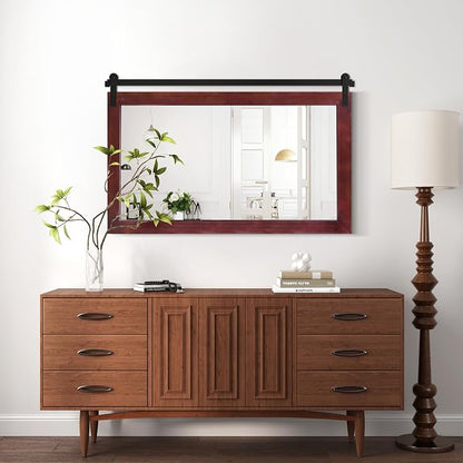 COGOOD Farmhouse Bathroom Mirrors for Over Sink - 30 x 45 Espresso | Rustic Barn Door Wood Framed Vanity Mirror for Entryway, Living Room, Bedroom, Dresser Wall Decor