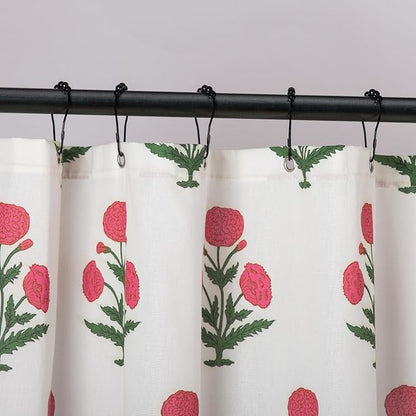 MUGINYU Pink Floral Shower Curtain-72x72 Inches,Cotton Blend Cloth Fabric,Girly Cute Coquette Style with Green Block Print for French Country Bathroom Decor