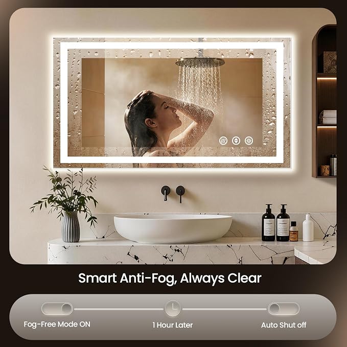 48x30 LED Bathroom Mirror with Anti-Fog, Backlit & Front Lights, Memory | Dimmable 3 Color CRI 95+ Shatterproof Tempered Glass ETL Listed for Safety Lighted Bathroom Vanity Mirror for Wall
