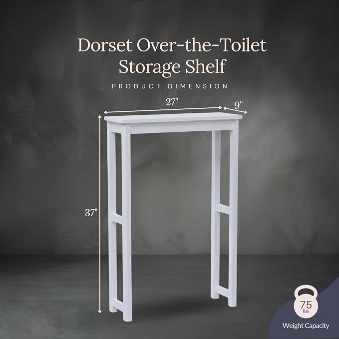 Dorset Over-the-Toilet Storage Shelf – 27" W x 37" H Space Saver Rack with Single Open Shelf for Towels & Toiletries – Minimalist Modern Design & Easy Assembly Bathroom Organizer by Alaterre Furniture | 27”W x 37”H White Space Saver Rack with Single Op...