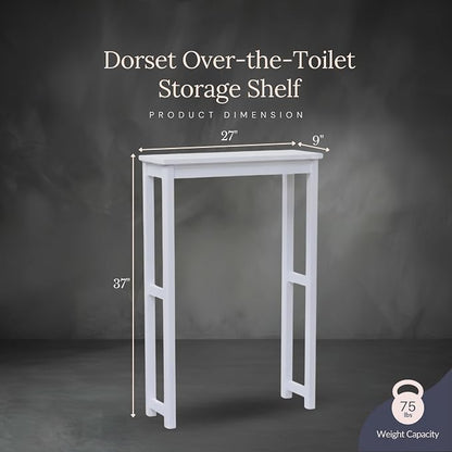 Dorset Over-the-Toilet Storage Shelf – 27" W x 37" H Space Saver Rack with Single Open Shelf for Towels & Toiletries – Minimalist Modern Design & Easy Assembly Bathroom Organizer by Alaterre Furniture | 27”W x 37”H White Space Saver Rack with Single Op...