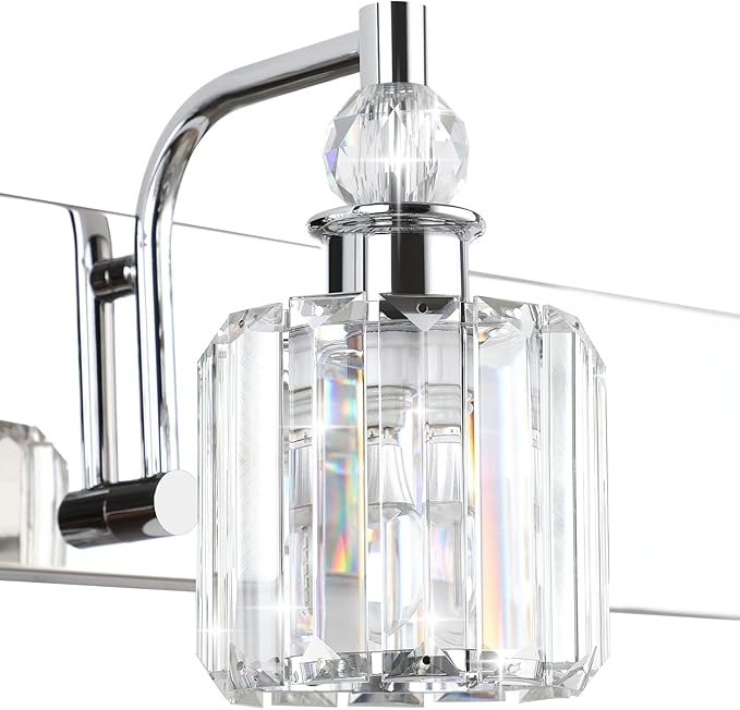 Ralbay Modern Crystal Vanity Lights 5 Light 40" Modern Crystal Bathroom Lights Fixtures Over Mirror Stainless Steel Chrome Vanity Light for Bathroom Wall Lights Fixtures