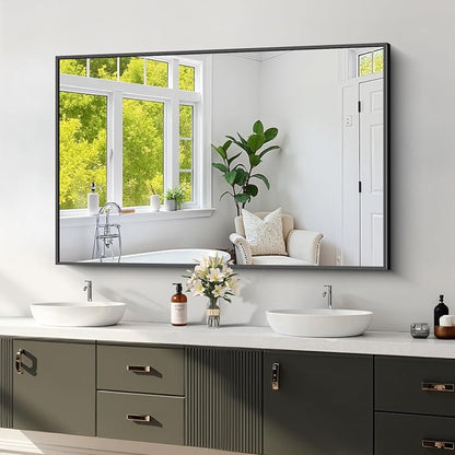 Koonmi Black Bathroom Mirror for Over Sink,Metal Framed 30"x48" Wall Mirror