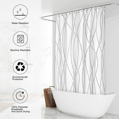 Striped Shower Curtain for Bathroom, Grey Shadow, 72" W x 72" L | with Hooks, Modern Hotel Style, Water Repellent, Washable, Weighted Hem