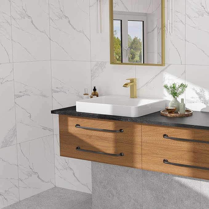 Rectangular Bathroom Vessel Sink, 24"W x 19"D Semi Recessed Bathroom Sink White Ceramic Porcelain Vanity Sink Basin Above Counter for Bathroom, Restroom & Home Use