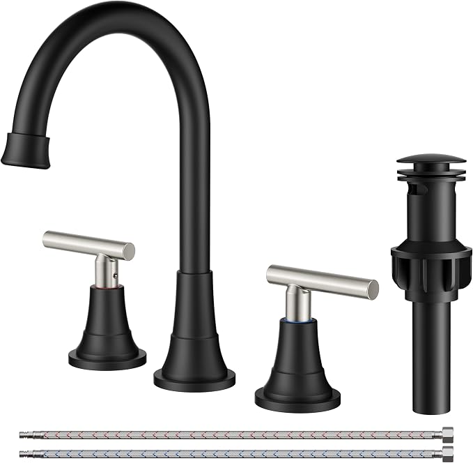 FORIOUS 8Inch Widespread Brushed Nickel and Black Bathroom Faucet 3 Holes | FORIOUS Black and Brushed Nickel Bathroom Sink Faucet 3 Hole, 2 Handle Spread Sink Faucet Bathroom 3 Hole, Bath Renovation
