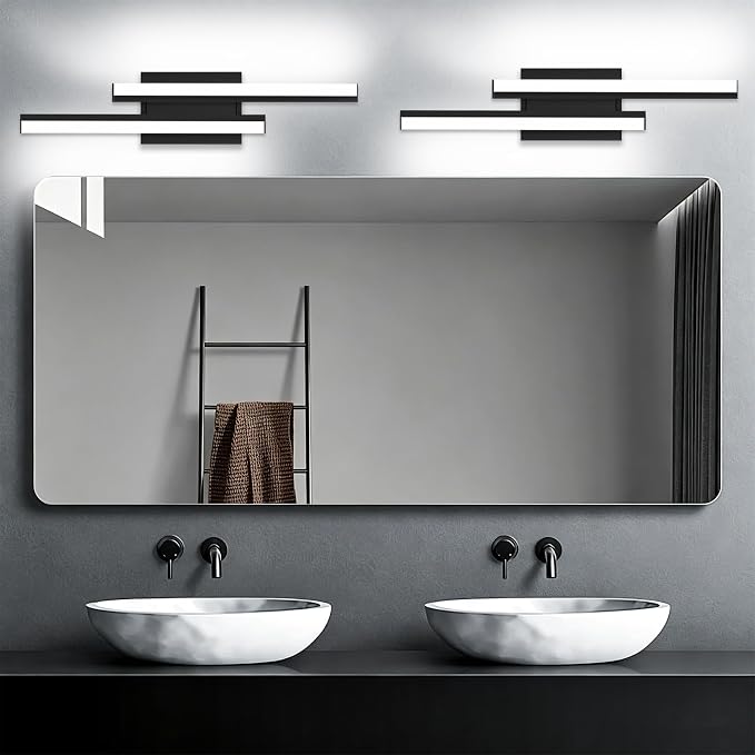 Bathroom Light Fixture Over Mirror Retractable Vanity Light Bar | 5CCT 24 Inch Modern LED Dimmable Black Bathroom Lamp IP44 25W 2200LM - Wall Light Fixture ETL Certified (2 Pack)