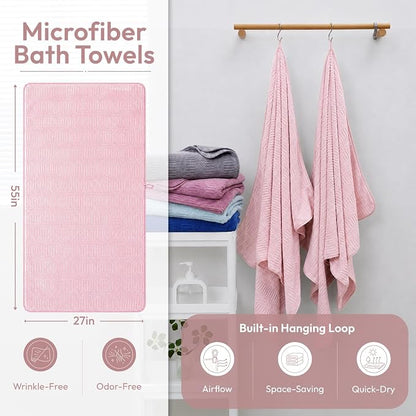 JML Microfiber Bath Towels, 2 Pack, 27x55 in, Cream | Soft, Super Absorbent, Quick Dry, Lint-Free, Lightweight Bathroom Towel with Hanging Loop for Daily Use