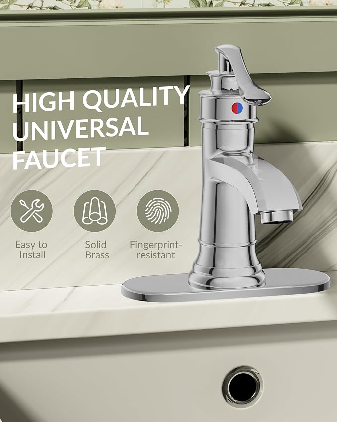 Chrome Bathroom Faucet Brass Single Handle Bathroom Sink Faucets | Single Hole Farmhouse Faucet Vanity Lavatory RV with Overflow Pop Up Drain Mixer Tap Commcercial Rustic by BATHLAVISH