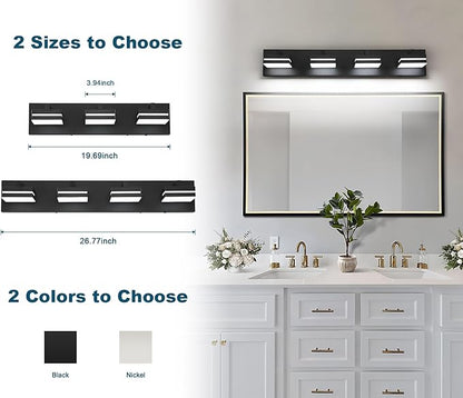 Joossnwell Bathroom Light Fixtures Over Mirror Black Vanity Lights (4-Light, 26.77-Inch) Dimmable 5CCT Modern Bathroom Vanity Lighting Led Bath Light Wall Scones
