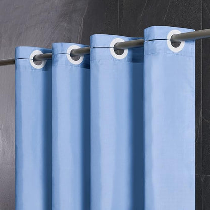 Furlinic No Hook Fabric Shower Curtain,Small Stall Shower Curtain Liner,Bathroom Curtains with 6 Plastic Split Grommets,Waterproof & Machine Washable,Blue,Half Narrow 48x72 Inch
