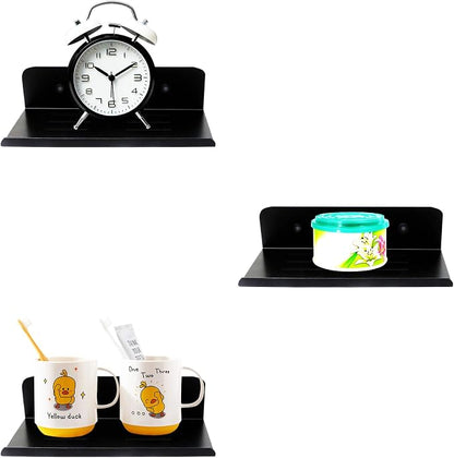 SinLoon 7.8 Inch Small Shelf in Flat Satin Aluminum Bathroom Shelf Wall Mount for Small Speaker Smartphone, Tablet, Toiletries Black 2 Pack