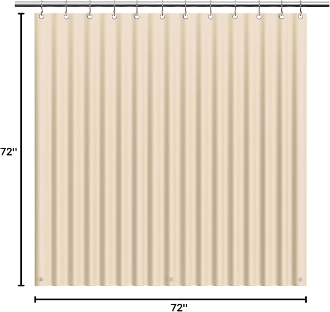 EHZNZIE Shower Curtain Liner Light Weight PEVA, Shower Liner 72x72 Inches, Waterproof, No Chemical Smell with 12 Rust Proof Metal Grommets for Bathroom Shower Curtain, Beige