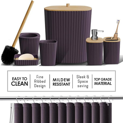 Clara Clark Bathroom Accessories Set - 27PC Bathroom Set with Adhesive Corner Shower Caddy Hanging, Bathroom Sets with Shower Curtain and Rugs, Purple Shower Curtain Set with Bathroom Trash Can | 27 Piece Purple Bathroom Sets with Shower Curtain and Ru...
