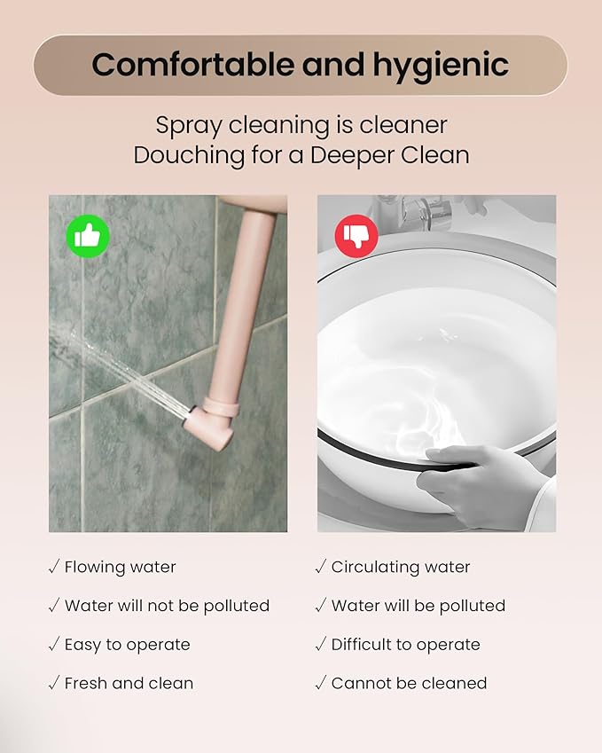 Portable Bidet for Travel & Camping - Manual Squeeze Handheld Peri Bottle for Feminine Hygiene, 3 Leak-Proof Seals, Extendable Sprayer with Rotating Nozzle for Men & Women (Khaki, General)