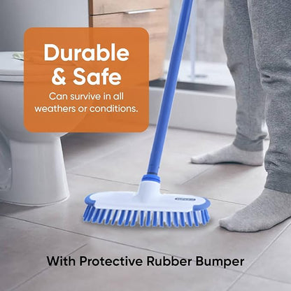 Superio Deck Scrub Brush with Long Handle (54 Inches) Heavy Duty Stiff Bristles Grout Scrubber with Scraper - Cleans Hot Tub, Swimming Pool, Granite Tiles, Bathroom, Patio, Kitchen, Wall and Deck