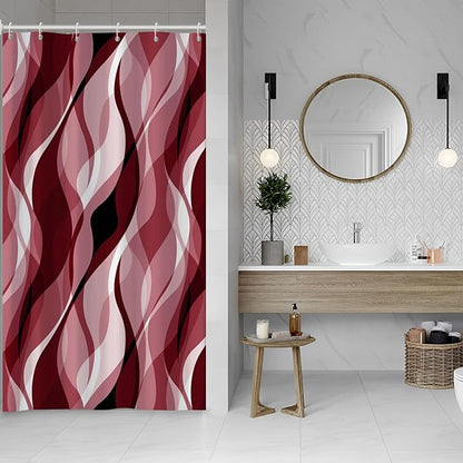 Red Shower Curtain, Modern Abstract Ombre Red Striped Shower Curtain Set for Bathroom Waterproof Shower Curtain with Hooks, 48x72 Inch