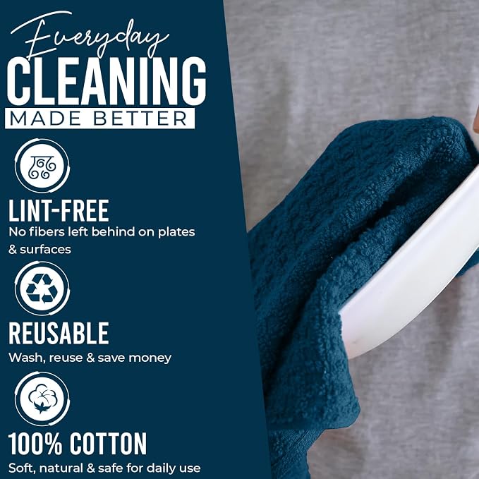 DAN RIVER Blue Opal Kitchen Towels,12 Pack,16x26 Inc Absorbent Dish Towels | 100% Cotton Absorbent Soft cotton kitchen towels for drying dishes, Quick Dry, Dish Towels for kitchen,Tea and Bar towels set