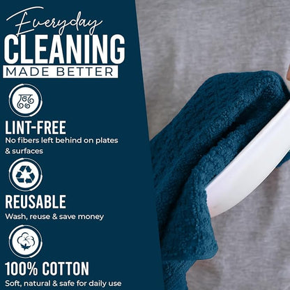 DAN RIVER Blue Opal Kitchen Towels,12 Pack,16x26 Inc Absorbent Dish Towels | 100% Cotton Absorbent Soft cotton kitchen towels for drying dishes, Quick Dry, Dish Towels for kitchen,Tea and Bar towels set