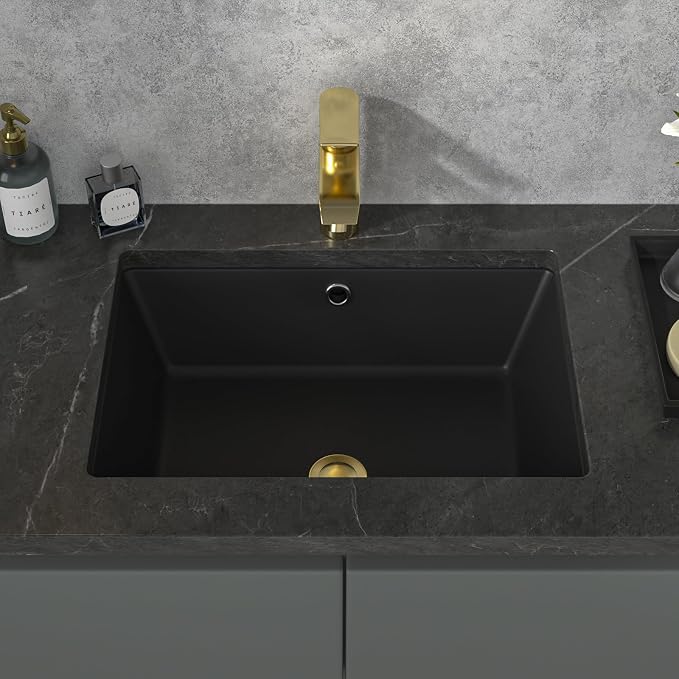 Sarlai Undermount Bathroom Sink - 22"x16" Vanity Sink Black Rectangular Undermount Vessel Sink Porcelain Ceramic Lavatory Vanity Bathroom Sink
