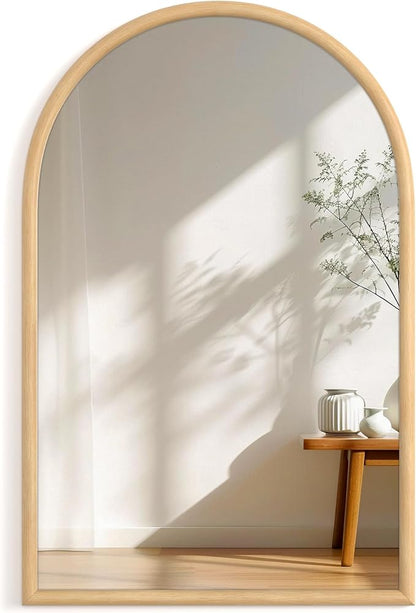 24"x36" Arch Wall Mirror for Wall, Wall Mounted Vanity Mirror for Bedroom, Wood Grain Finish Frame Mirror with Tempered Glass, Vintage Decorative for Bathroom, Entryway, Living Room, Natural