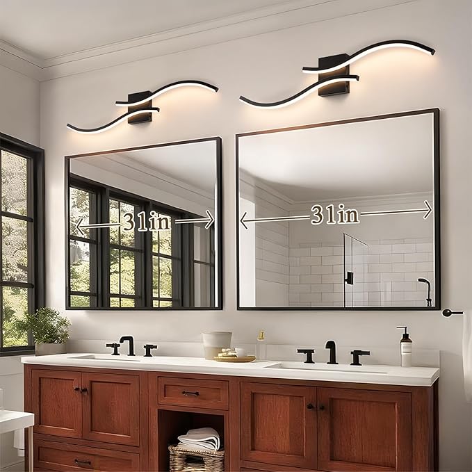 Bathroom Vanity Light Fixture, 26W 5CCT Dimmable Modern Led Bathroom Light Fixtures Over Mirror, LED Vanity Lighting Bar for Bathrooms (Black, 31.5inch)