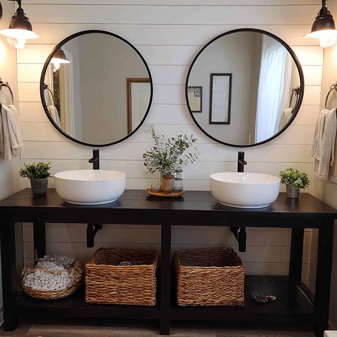 Black Circle Mirror 28 inch, 2 Pack Round Mirror, Matte Metal Frame | High Definition Mirror, Rust-resistant, Easy Installation, Circular Mirrors for Living room Bedroom, Entrance, Restroom