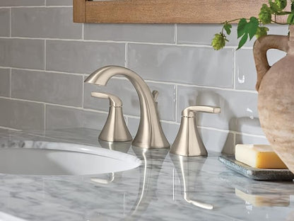 Moen Voss Brushed Nickel Contemporary Two-Handle Widespread Bathroom Sink Faucet Trim Kit for Adjustable 3-Hole Installations, Valve Required, T6905BN