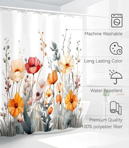 Shower Curtain for Bathroom Stall Modern Cute Aesthetic Washable Decorative Girly Waterproof Unique Wildflower Elegant Girls Chic Print Design Teen Women Cortinas de Baño Bathtub 72 x72 Inch