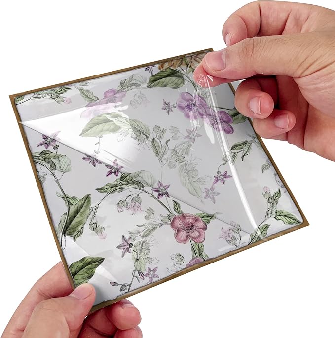 Alwayspon Vinyl Sticker Peel and Stick, Self-Adhesive Wall Tile Transfers Backsplash Sticker Decal for Kitchen Bathroom, 6x6inch/15x15cm 10Pcs, Purple Floral T040