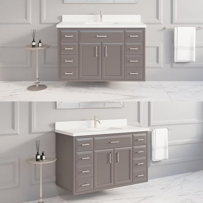 Capri III 48" Single Sink Bathroom Vanity With Stealth Organizer, Solid Wood Bathroom Cabinet with Engineered Stone Countertop & Backspalsh, Soft Closing Door & Drawer, Pre-Assembled, Mink