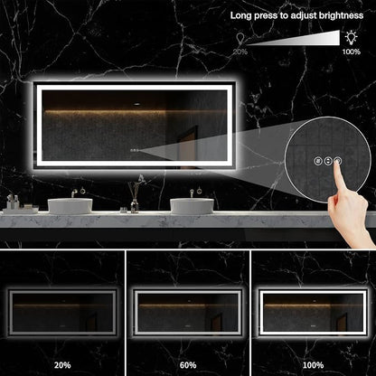 LOAAO 60"X28" LED Bathroom Mirror with Light, UL Listed | Anti-Fog, Dimmable, 3 Color Temperature, Backlit + Front Lit, Memory Function, Tempered Glass