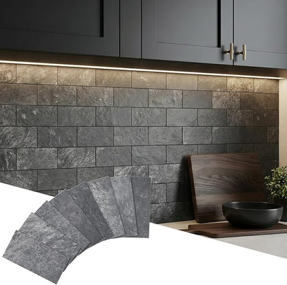 Yipscazo Peel and Stick backsplash 3 x 6 Inches 3D PVC Composite Wall Tile Stick on Backsplash Tile for Kitchen Bathroom, Laundry Room, Fireplace(Stone Black, 32 Pieces)