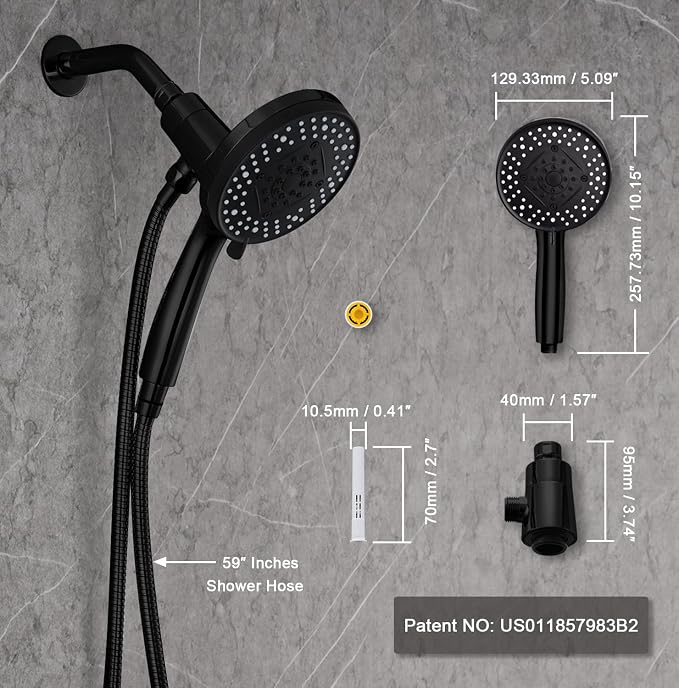 Black Filter Magnetic Shower Head with Handheld | High Pressure 9 setting Handheld Shower Head,Magnetic Bracket,59 Inches Stainless Steel Shower Hose,Filter Element