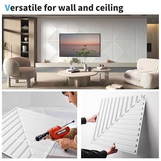 Art3d 24-Pack 2 x 2 ft 3D Textured Drop Ceiling Tiles, 24 x 24 in, White | PVC, Lightweight, No Sag and Breakage, Compatible with Grid System, Perfect for Basement, Kitchen & Bathroom
