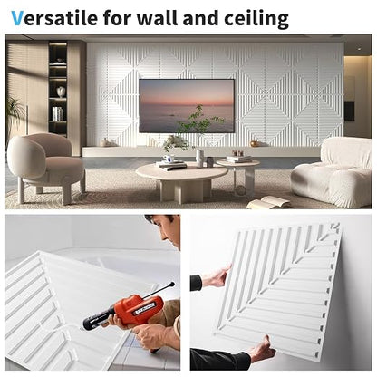Art3d 24-Pack 2 x 2 ft 3D Textured Drop Ceiling Tiles, 24 x 24 in, White | PVC, Lightweight, No Sag and Breakage, Compatible with Grid System, Perfect for Basement, Kitchen & Bathroom