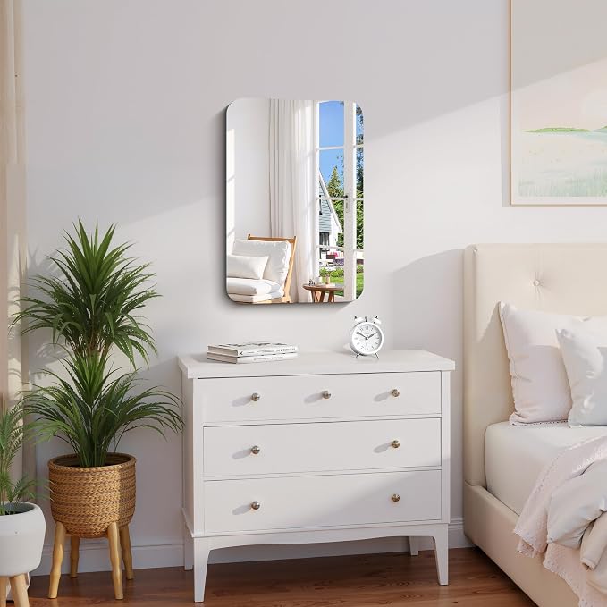 CILIBER Frameless Mirror, 16x24 Inch Rectangle Bathroom Mirror Rounded Corner, 3mm Tempered Glass Frameless Vanity Mirror with Polished Edge for Over Sink, Bedroom, Entryway, Vertical or Horizontal