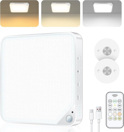 Rechargeable 6W Motion Sensor Light Indoor for Closet,Ceiling&Shower,1-Pack | No Wiring & Magnetic Stick-on Installation•Remote Control•5 Brightness Levels & 3 Color Temperatures•Ideal for Small Spaces