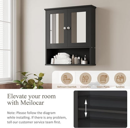 Bathroom Wall Cabinet with Mirror, Bathroom Mirror Cabinet Wall Mounted, Over Toilet Medicine Cabinets with Adjustable Shelf, Large Capacity, Black