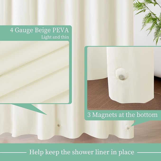 Mrs Awesome Beige Shower Curtain Liner with 3 Magnets, 72x72 | 12 Rustproof Grommets, Premium Plastic Shower Curtain for Bathroom Lightweight & Waterproof,72W x 72H