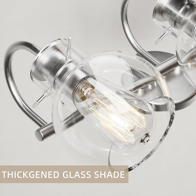 4 Lights Bathroom Vanity Light Fixtures Over Mirror Modern Nickel | 24in Wall Sconce,Brushed Nickel,Globe Glass Shade,E26 Base,UL Certified,Anti-Rust,Damp Rated,Bathroom Bedroom Living Room