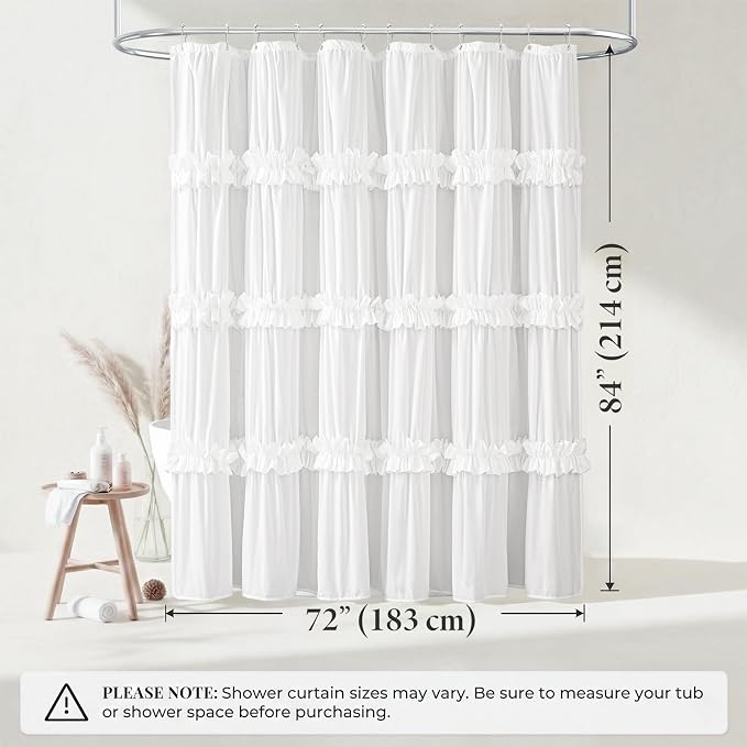 LIPA Boho Rustic White Ruffle Shower Curtain 72x84 Inches | Farmhouse Shower Curtains for Bathroom,Water‑Resistant Fabric Shower Curtain,Bohemian Bathroom Decor