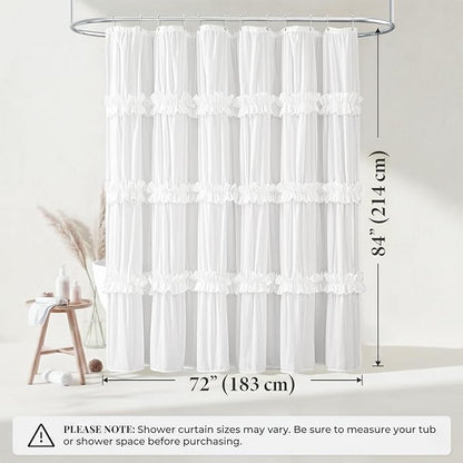 LIPA Boho Rustic White Ruffle Shower Curtain 72x84 Inches | Farmhouse Shower Curtains for Bathroom,Water‑Resistant Fabric Shower Curtain,Bohemian Bathroom Decor