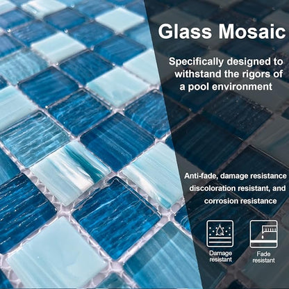LSDECO 5 Sheets Glass Mosaic Tiles Backsplash, Pool Tiles, 12" x 12" Kitchen Backsplash Tile, Glass Tiles for Bathroom Border Shower Wall (5 Sq.Ft Azure)