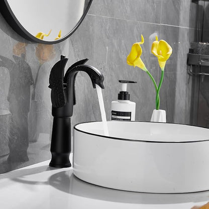 Matte Black Swan Shape Single Handle 1Hole Bathroom Vessel Sink Faucet Deck Mount Lavatory Sink Faucet